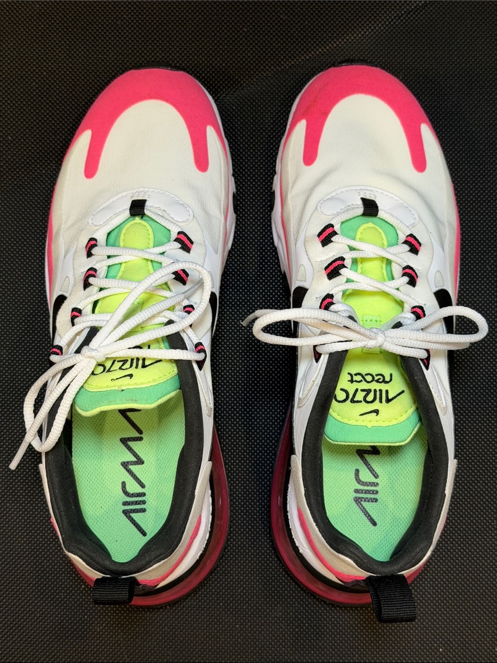 Nike 270 Air Max Women’s White Sneakers with Hot Pink & Neon Green Details